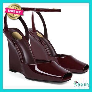 Patent Leather Wedge Sandals Peep Toe Ankle Strap Elegant Party Heels